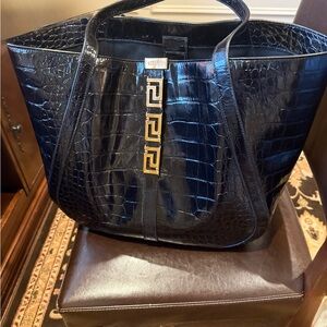 Versace Black Croc-Patterned Tote